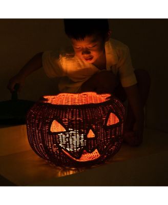 - Handcrafted Rattan Pumpkin Face Basket - Wicker