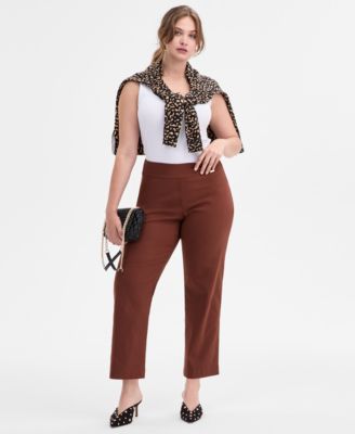 Plus Size Mid-Rise Pull-On Straight-Leg Pants, Created for Macy's 