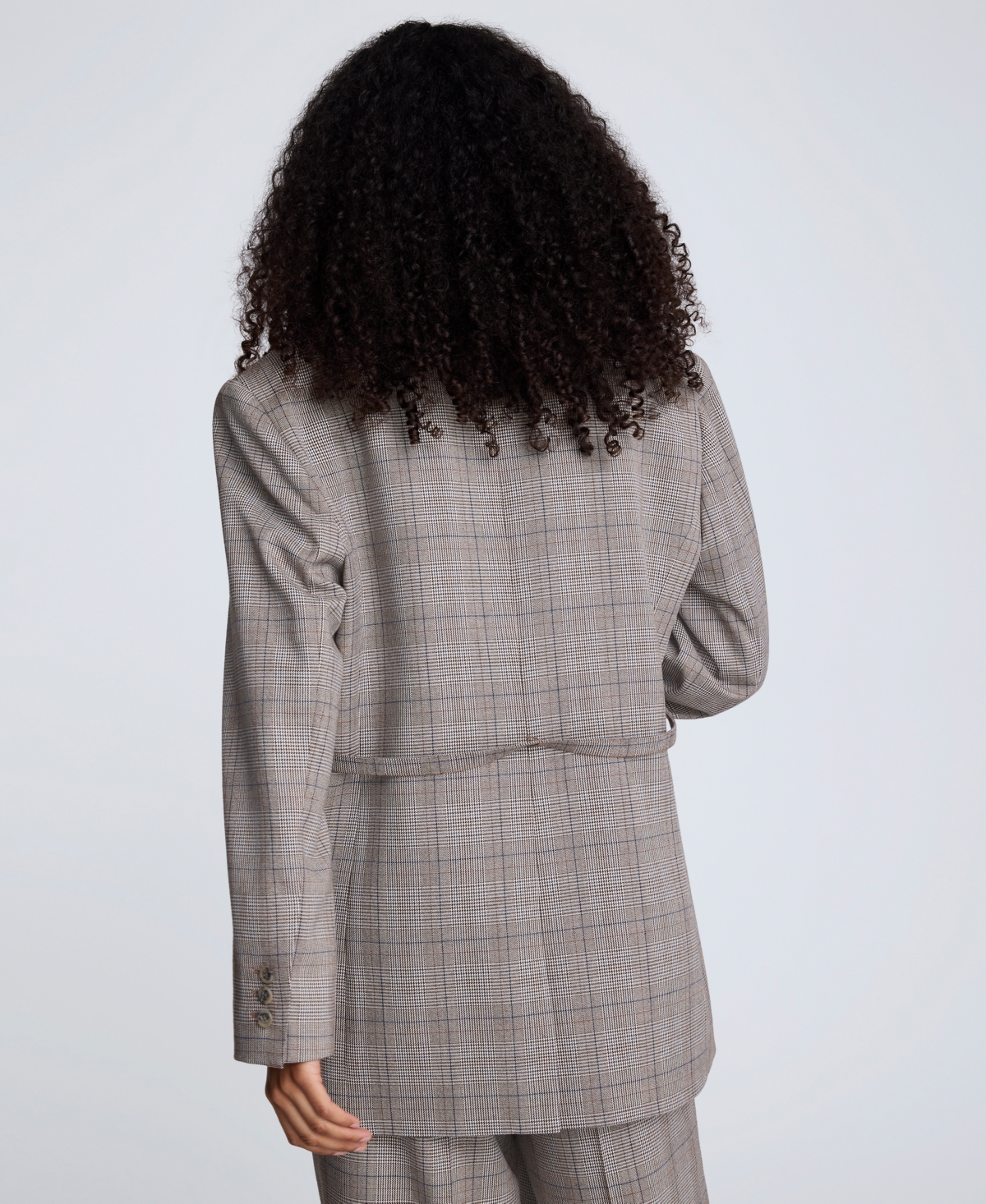 Kenneth Cole Belted Plaid One-button Blazer In Multi