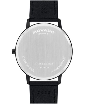 Unisex Face Swiss Quartz Black Leather Watch, 41mm