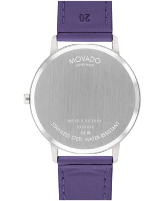 Unisex Face Swiss Quartz Plum Leather Watch, 41mm