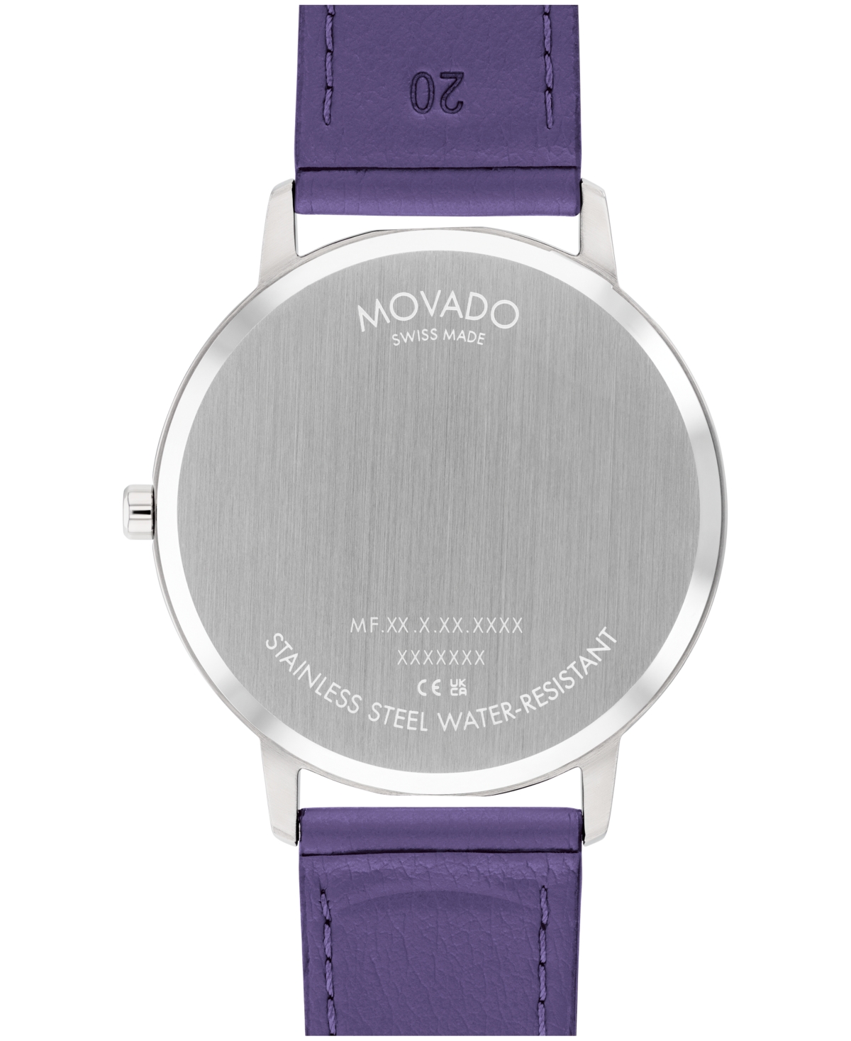 Movado Unisex Face Swiss Quartz Plum Leather Watch, 41mm In Purple