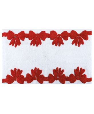 Holly Bells - Holiday Bow Cotton Border Bath Rug, 20" x 32"