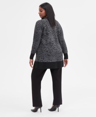 Plus Size Animal Jacquard Cardigan & High-Rise Leggings, Macy's Exclusive