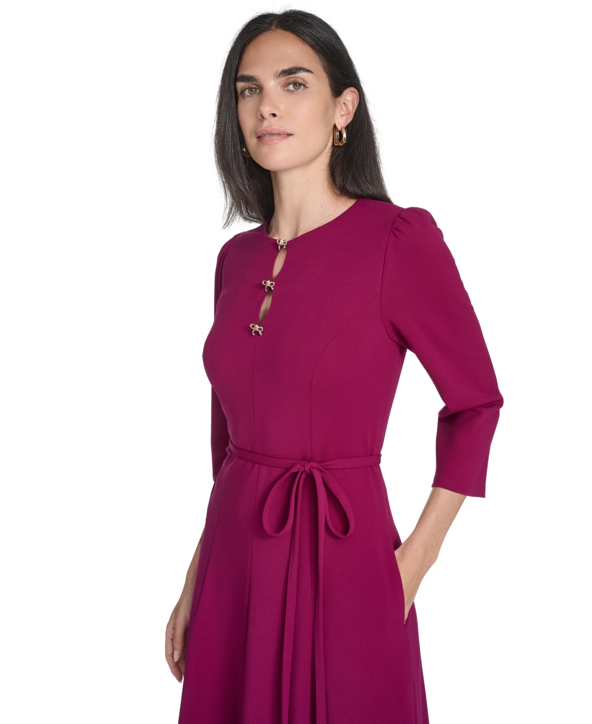 Jessica Howard Women's Jewel Neck 3/4-sleeve Midi Dress In Purple