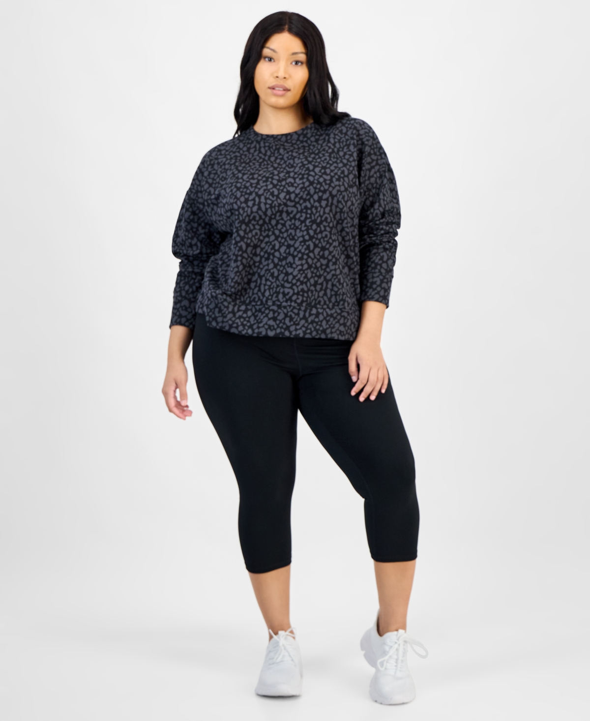Id Ideology Plus Animal-Print Crewneck Sweatshirt, Macy's Exclusive