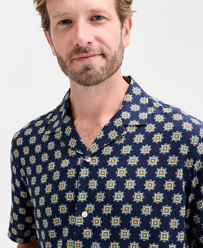 Men's Medallion-Print Camp Collar Short-Sleeve Shirt - thumbnail 5