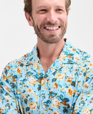 Men's Burma Short Sleeve Floral Print Button-Front Camp Shirt, Macy's Exclusive