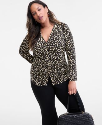 Plus Size Printed V-Neck Blouse, Macy's Exclusive 