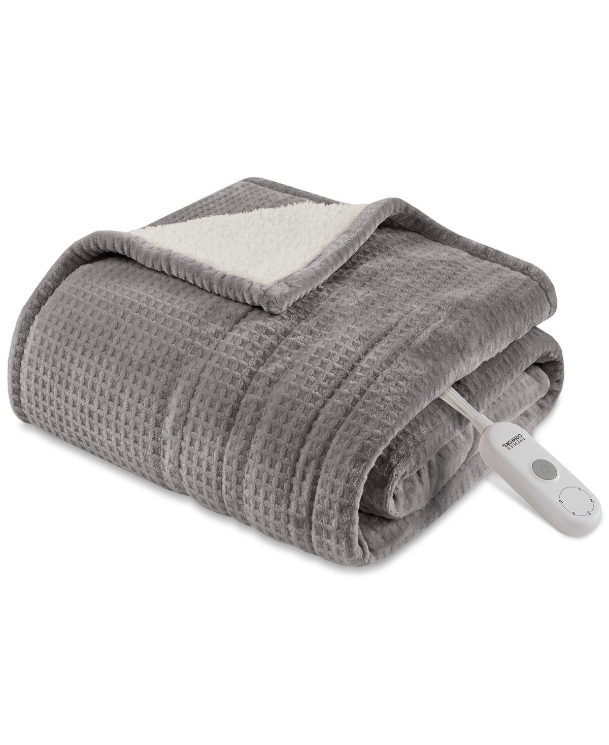 Premier Comfort Heated Waffle To Sherpa Throw, 50" X 60" In Gold