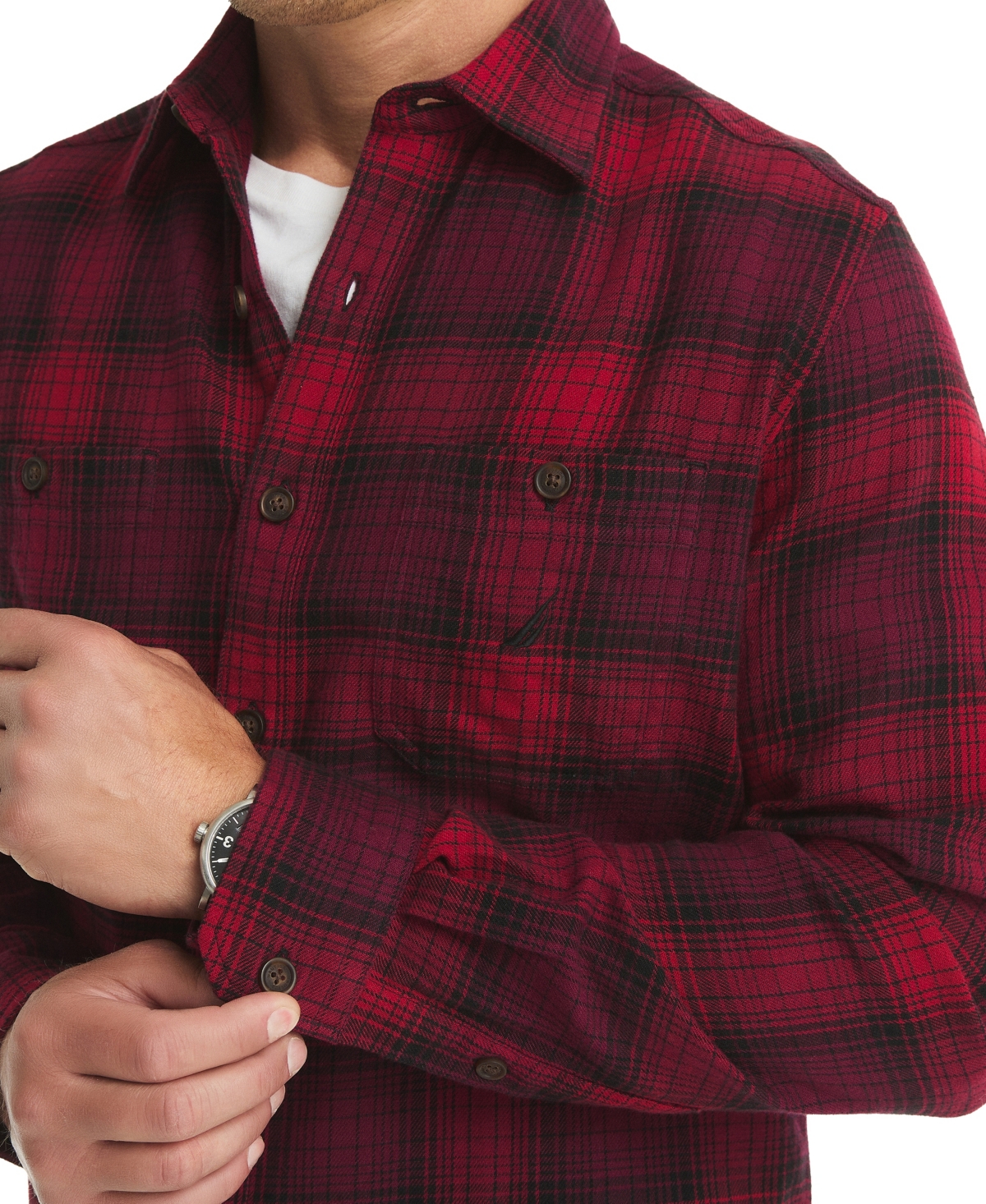 Nautica Men's Plaid Long Sleeve Shirt In Red