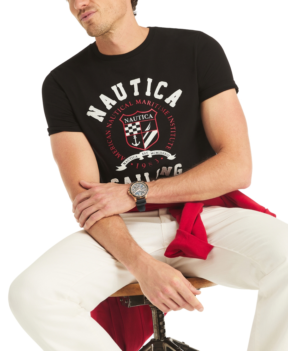 Nautica Mens Big & Tall Sailing Graphic T-shirt In Black