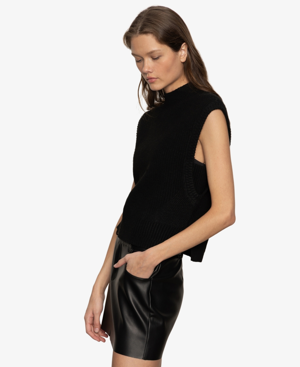 Sanctuary Women's City Side Slits Vest Sweater In Black