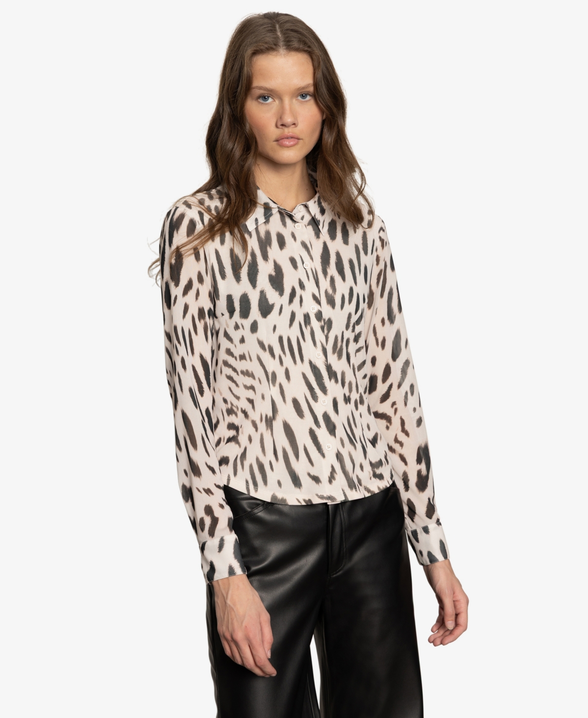 Sanctuary Women's Fitted Mesh Button Down Top In Animal Print