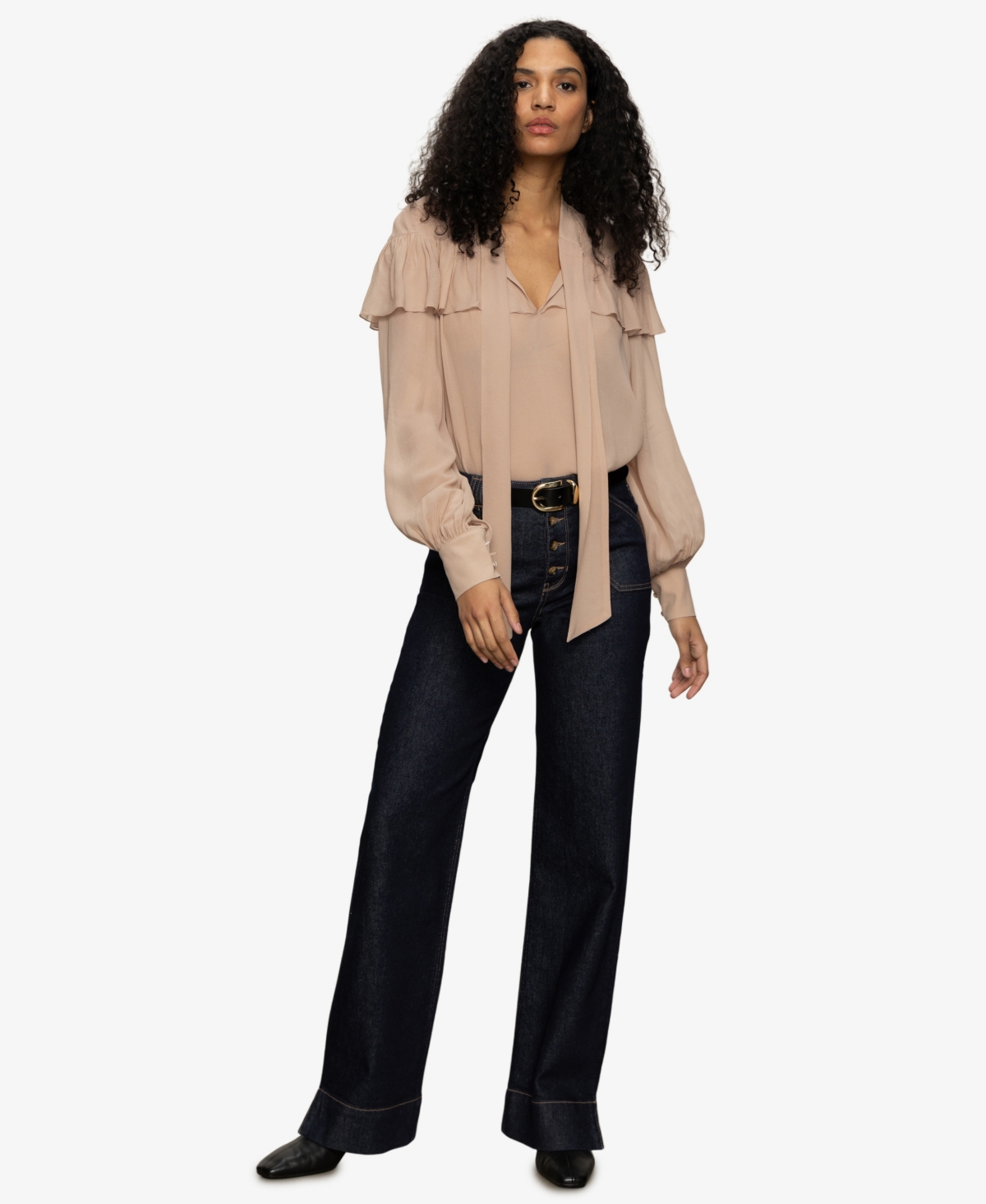 Sanctuary Fade Into You Ruffle Georgette Top In Brown
