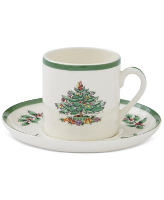 Christmas Tree Espresso Cup & Saucers, Service for 4