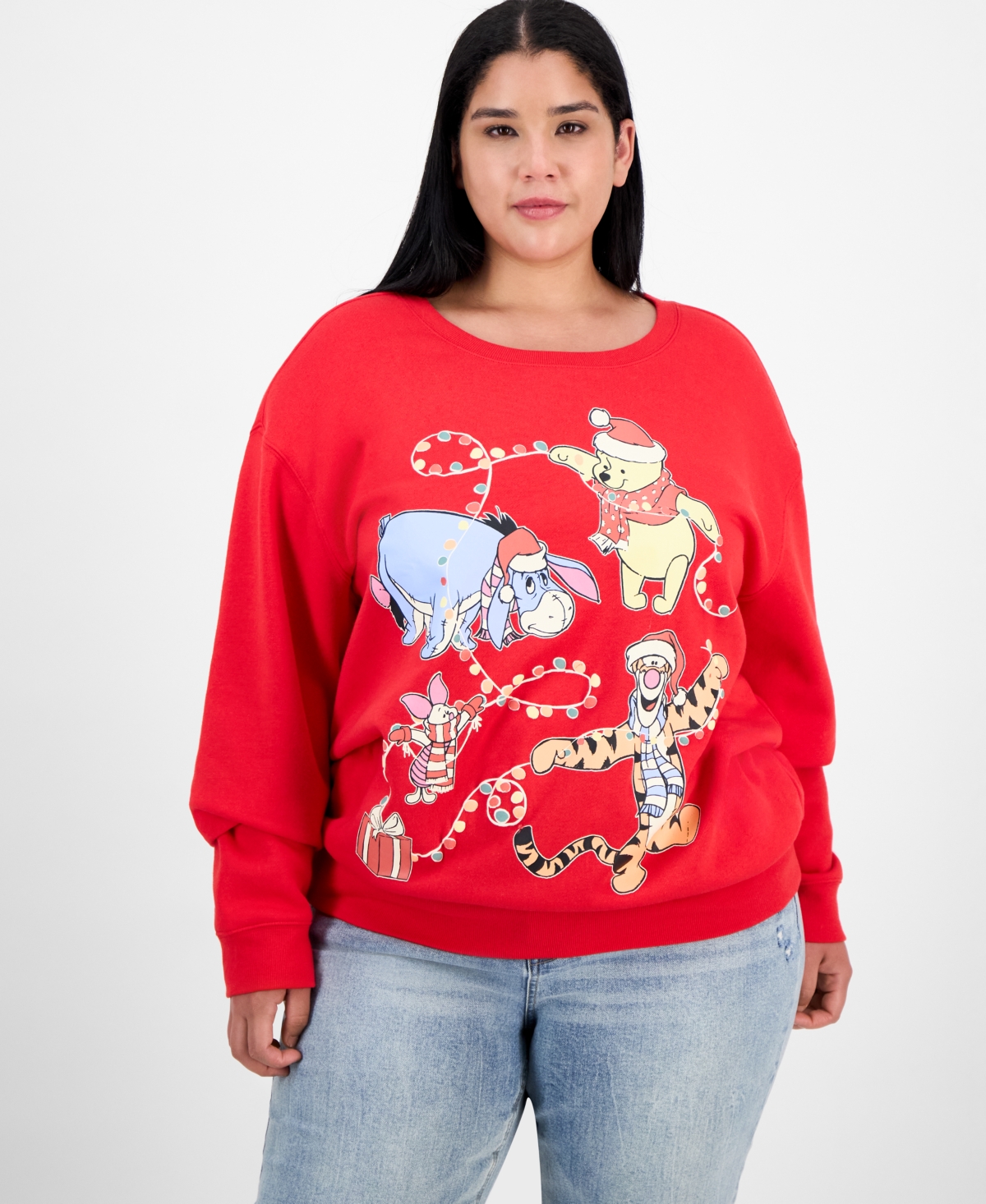 Disney Juniors' Winnie The Pooh Holiday Graphic Sweatshirt In Red