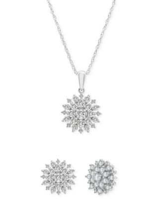 Wrapped in Love - 2-Pc. Set Diamond Cluster Pendant Necklace & Matching Stud Earrings (1 ct. t.w.) in 14k White Gold