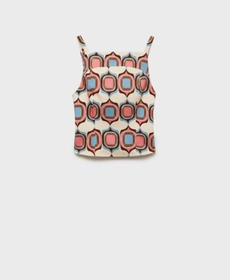 MANGO - Women's Printed Boat-Neck Top