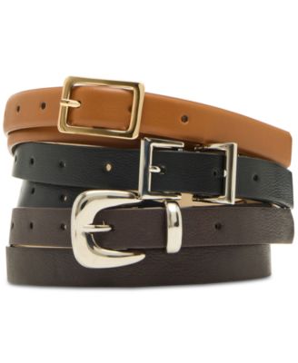 Steve Madden - Textured Faux-Leather Belts, Set of 3