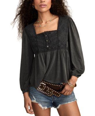 Women's Embroidered Yoke Square Neck Top