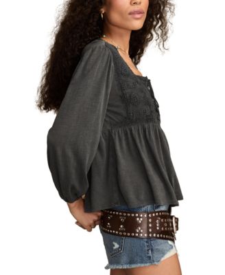 Women's Embroidered Yoke Square Neck Top