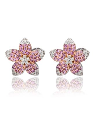 Suzy Levian Sterling Sapphire Created Sapphire Flower Earrings