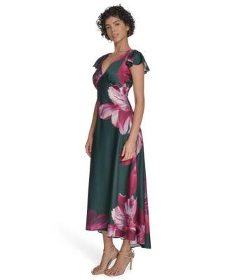 Women's Flutter Sleeve Satin Midi Dress