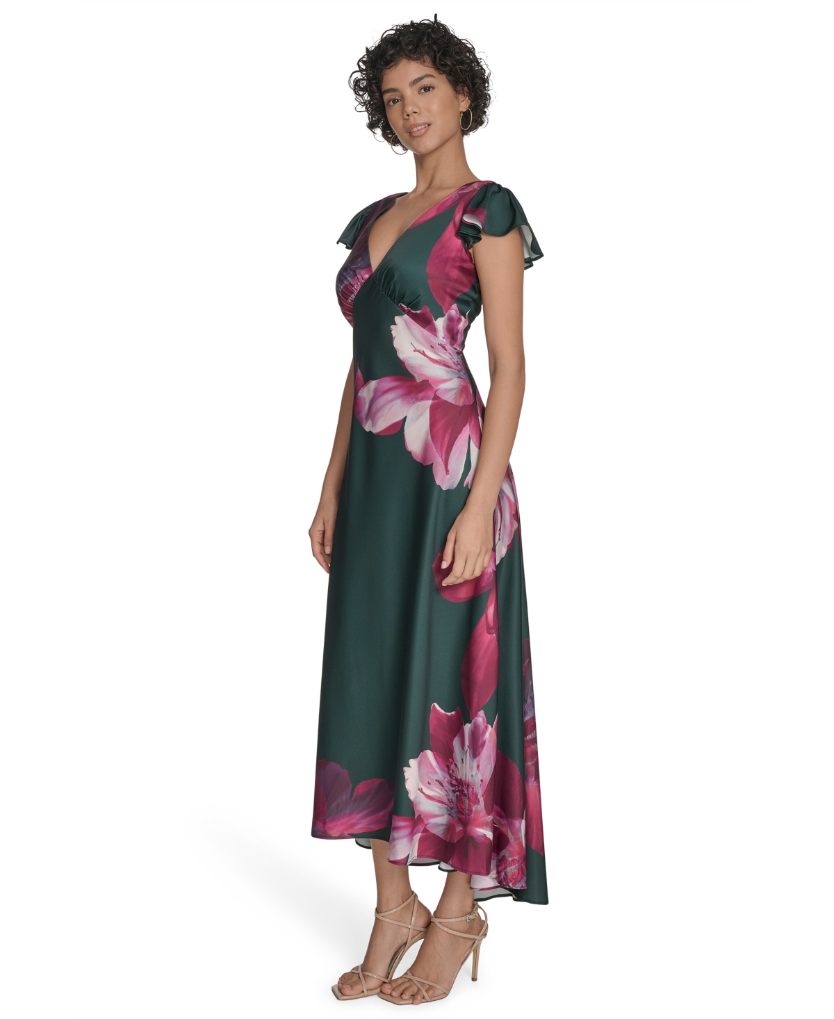 Calvin Klein Women's Flutter Sleeve Satin Midi Dress In Multi