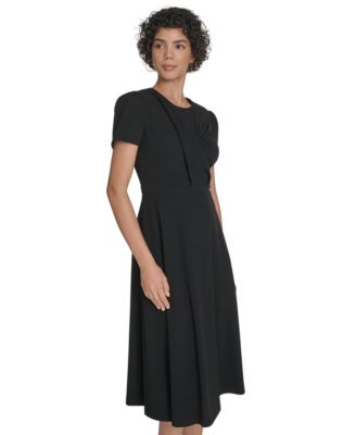 Women's Short Sleeve Ruched Midi Dress