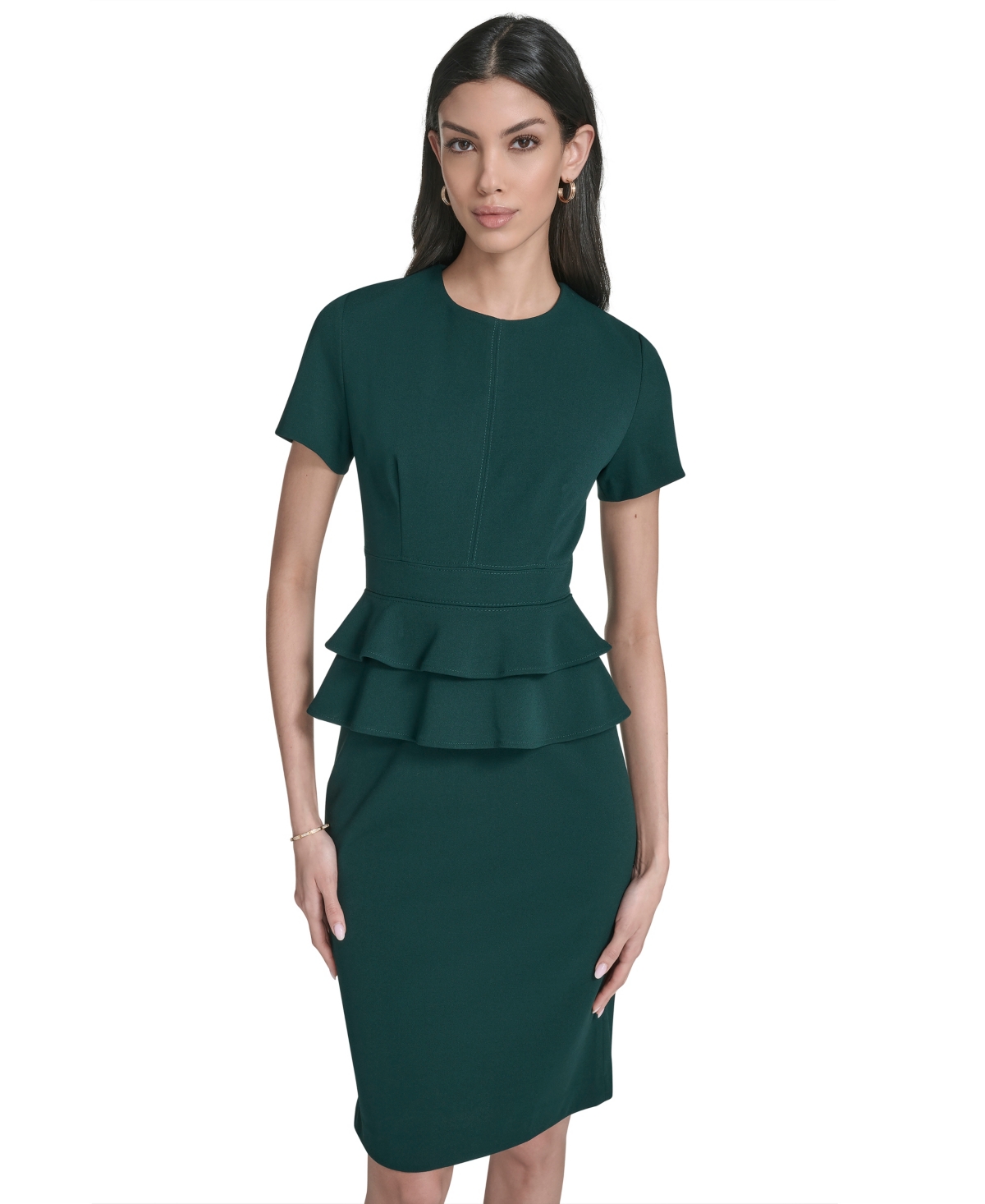 Calvin Klein Women's Short Sleeve Peplum Sheath Dress In Green
