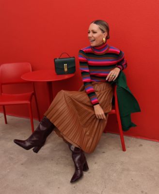 Women's Mock Neck Long Sleeve Striped Sweater