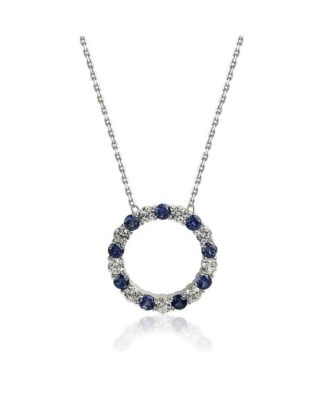 Suzy Levian Sterling Silver Sapphire & Created White Sapphire Alternating Circle Eternity Pendant Necklace