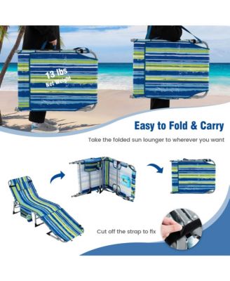 Outdoor Folding Chaise 5-Position Lounge Chair with Face Hole & Adjustable Footrest