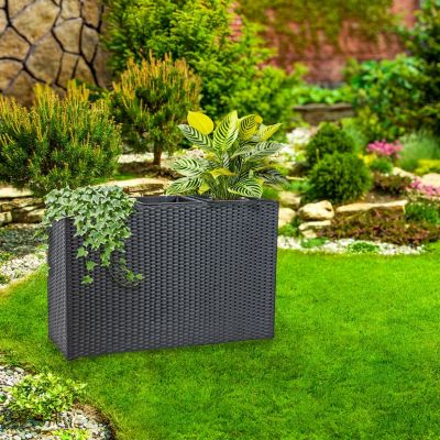 3-Section Wicker Planter Box for Indoor or Outdoor Use - Black