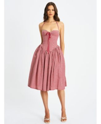 Women's Susanna Red Gingham Halter Drop Waist Midi Dress
