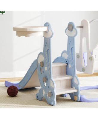 4 in 1 Toddler Slide and Swing Set w/ Climber, Basketball Hoop,