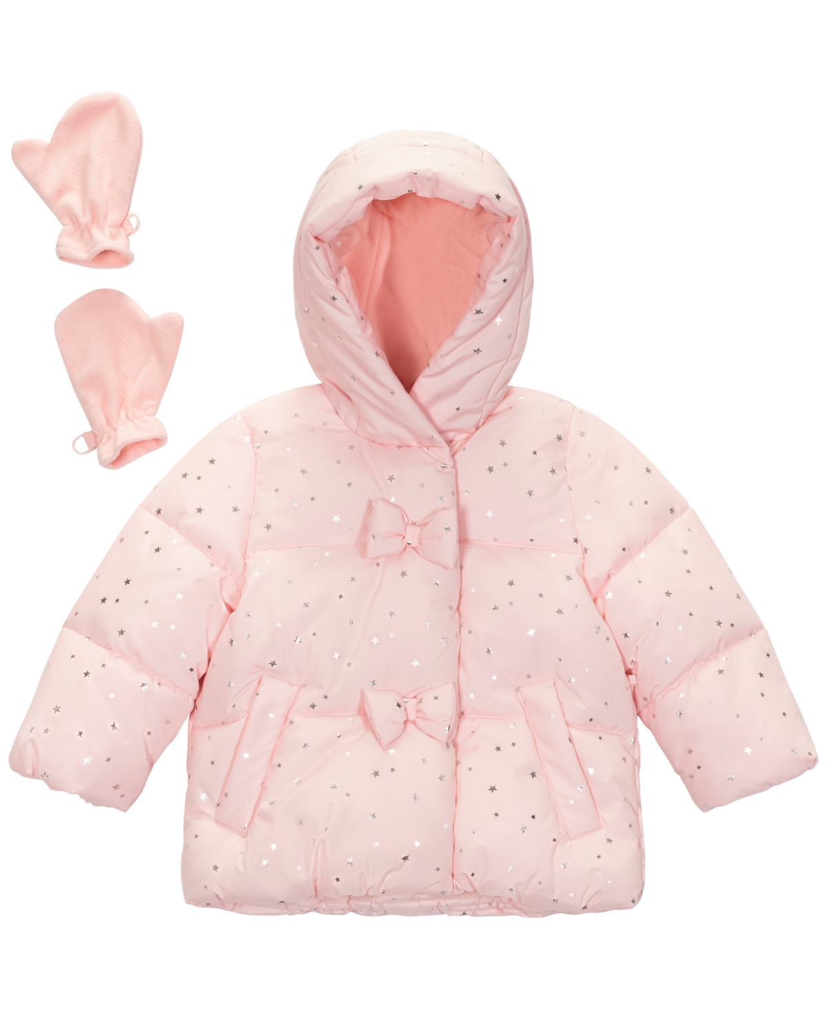 S Rothschild & Co Baby Girls 2-piece Star Foil Print Puffer Jacket And Mittens Set In Pink