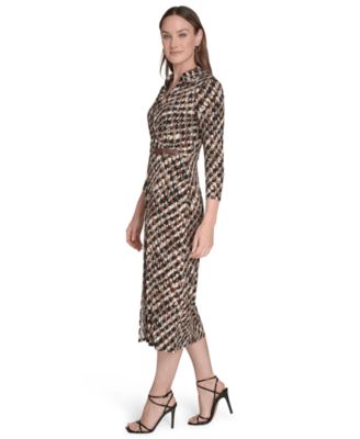 Women's 3/4-Sleeve Shirt Collar Dress