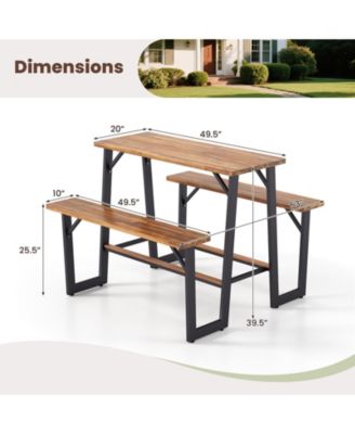 Outdoor Picnic Table for 4 Acacia Wood Rectangular Picnic Table w/ 2 Built-in Benches