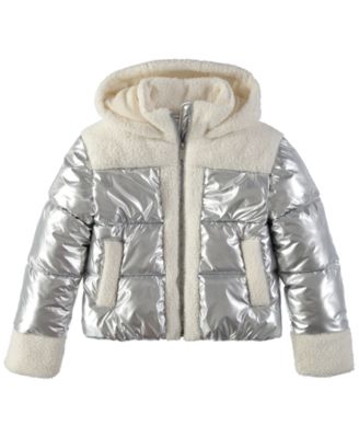 Sam Edelman - Big Girls Metallic Mixed Media Puffer Jacket