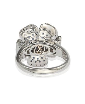 Suzy Levian Sterling Silver Sapphire & Created White Sapphire Pave Flower Ring