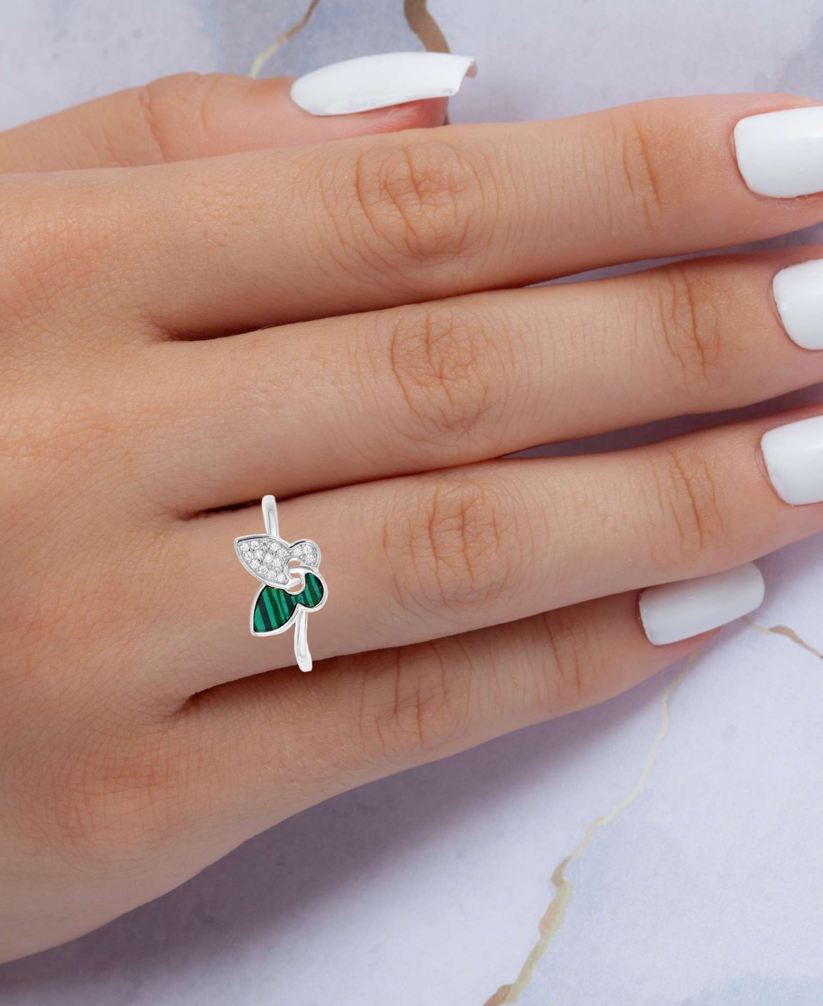 Macy's Malachite And Cubic Zirconia Butterfly Ring And Necklace Set In Sterling Silver In Metallic
