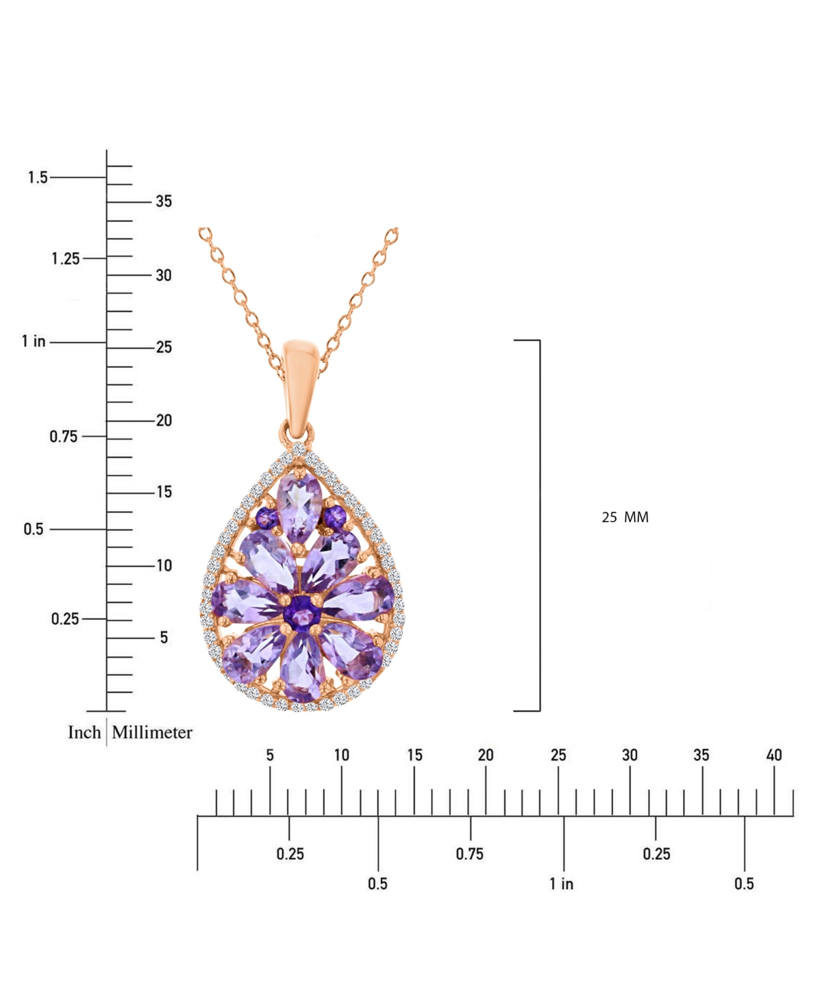 Macy's Rose De France & Amethyst Two-stone 18" Pendant Necklace In 14k Rose Gold-plated Sterling Silver In Pink