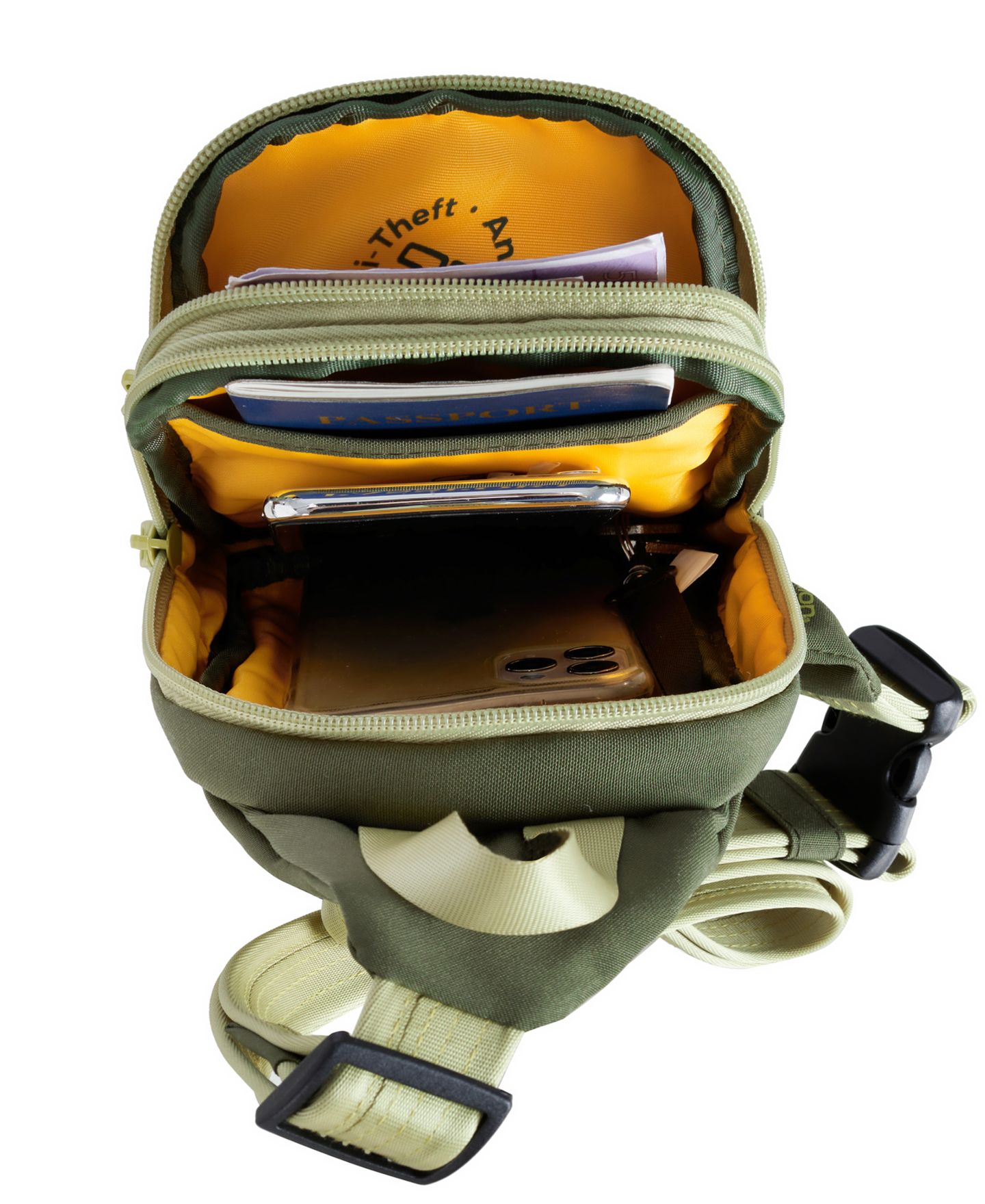 Сумка Travelon Anti-Theft The Voyages Compact Sling, цвет: Оливковый — фото 7