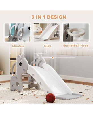 Kids Slide with Climber and Basketball Hoop, 3-in-1 Baby Slide,