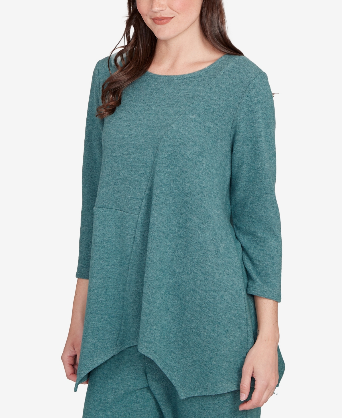 Ruby Rd. Petite Solid Spliced Cozy Knit Top In Green