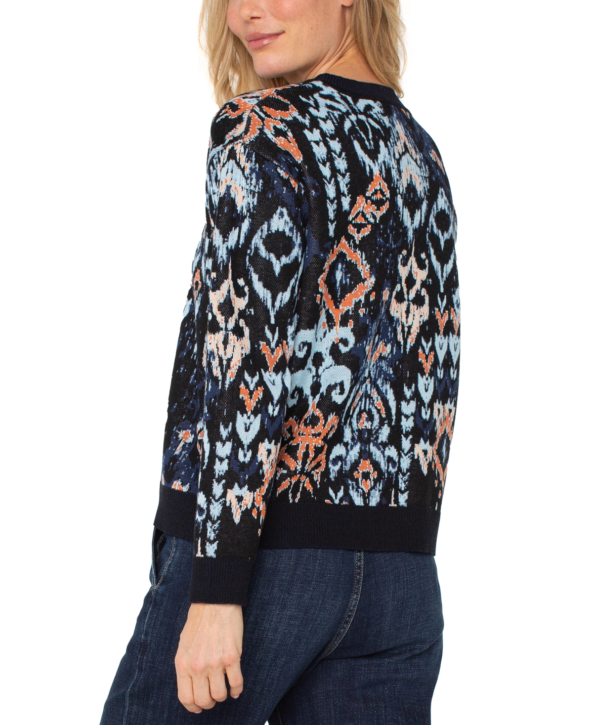 Liverpool Los Angeles Petite Dropped Shoulder Jacquard Sweater In Black