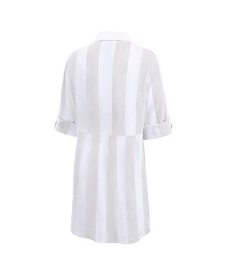 Women's Khaki/White&nbsp;San Francisco 49ers Rugby Beach Stripe Button-Up Tunic Top