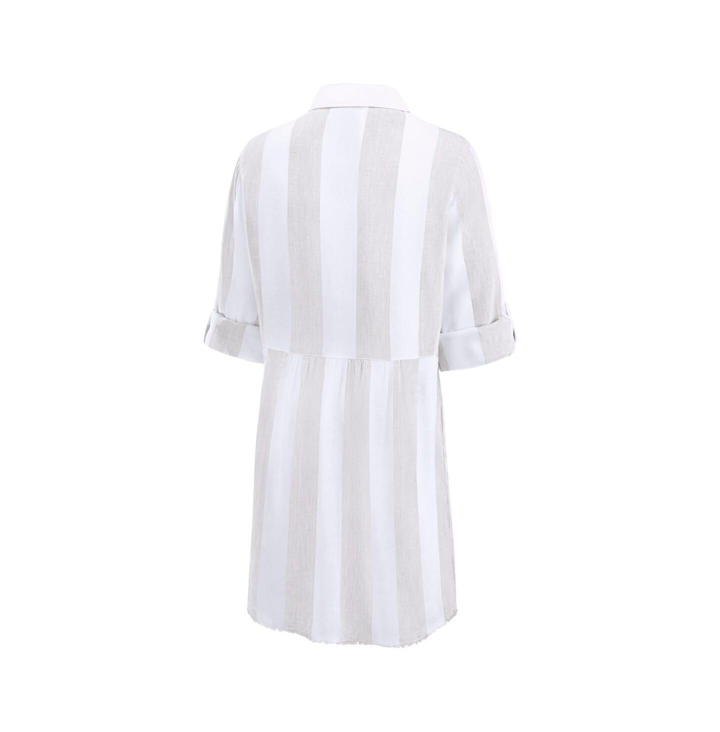 Женский топ Tommy Bahama Khaki/White San Francisco 49ers Rugby Beach Stripe Button-Up Tunic Top — фото 2